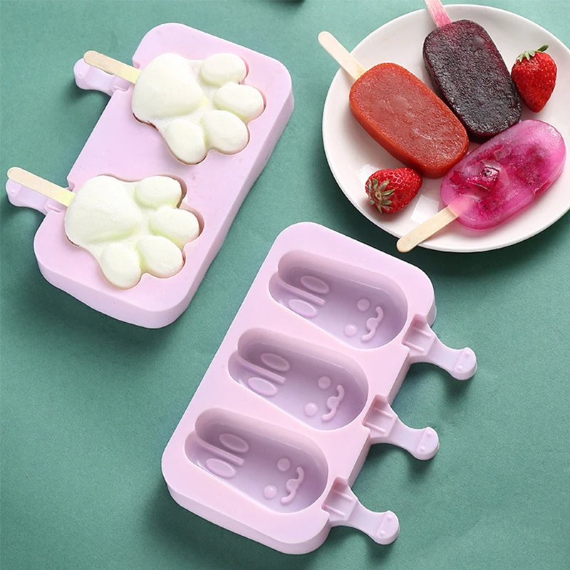 Silicone Ice Cream Mold with Lid Animals Shape Jelly DIY Homemade Cute Cartoon Ice Cream Reusable Popsicle Stick Ice Moulds