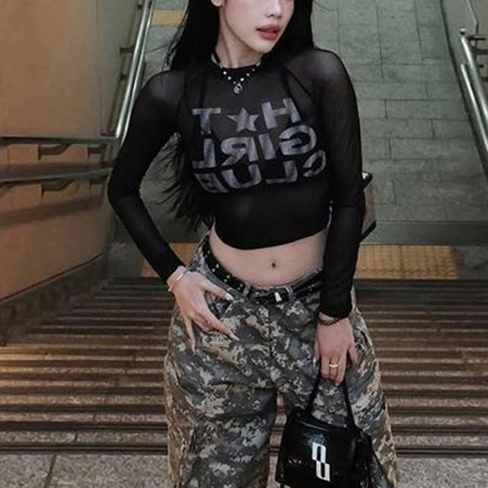 

Casual Gatherings Daily Outfit See-through Top Women Retro T-shirt Women's Casual Wear Slim Fit Style All Seasons Wear