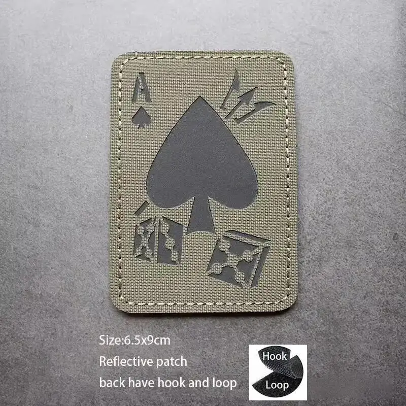 IR Reflective Poker Ace of Spades Tactical Morale Backpack Chapter Nylon Fabric Laser DIY Luminous Patches for Clothing