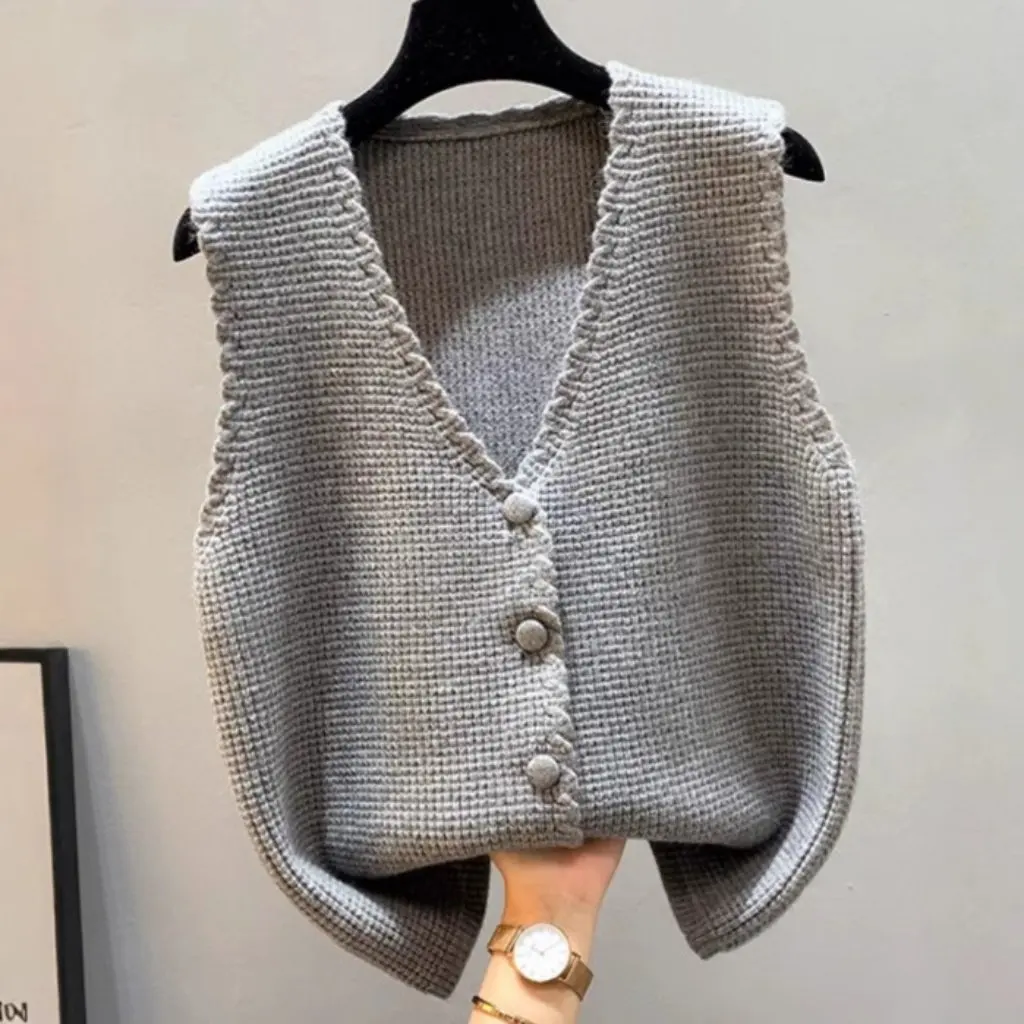 

Women's Korean Style Loose Cardigan Vest Spring Autumn Outer Waistline Sweater Knitted Top Coat
