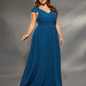 Mgiacy-V-Neck طبقة مزدوجة اللوتس كم الشيفون تنورة كاملة ، فستان سهرة ، فستان حفلة الكرة ، فستان وصيفة الشرف ، حجم زائد أعلى 6 فساتين وصيفة الشرف للمبيعات بحجم كبير - No4