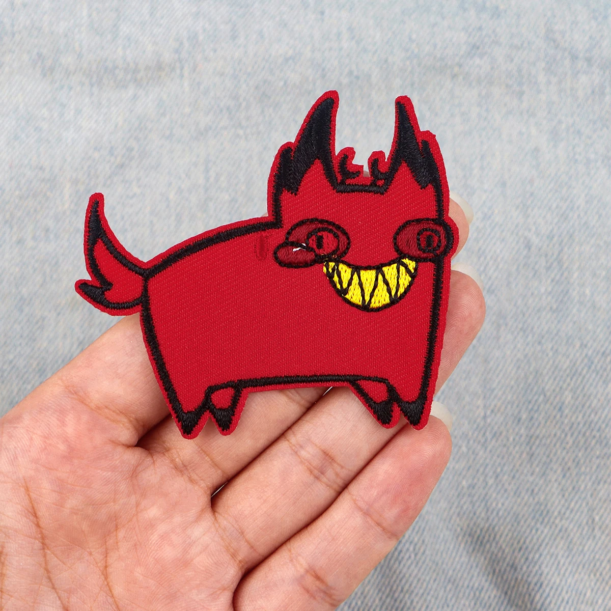 Weird Cartoon Devil Cat Embroidered Patches For Clothing DIY Badge Adhesive Patches Red Patches On Clothes Stickers Appliques