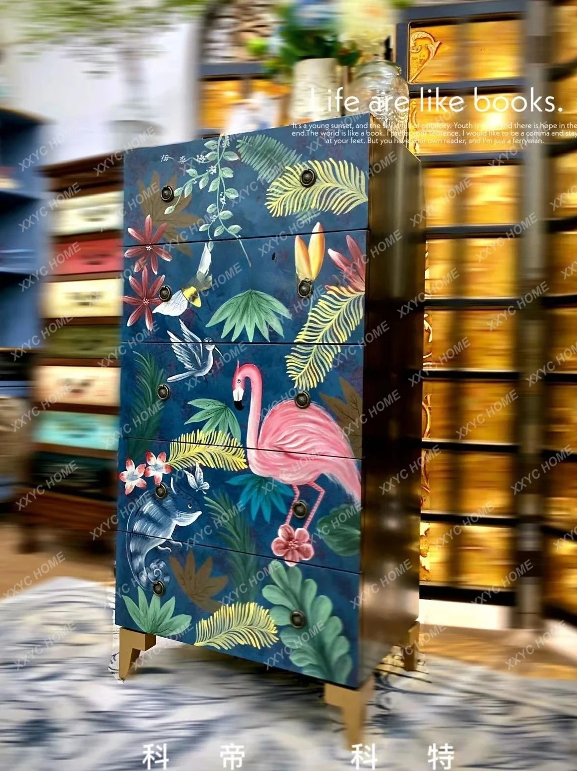 

LRetro Chest of Drawers Solid Wood Painted Living Room Five-Drawer Living Room Bedroom Storage Cabinet