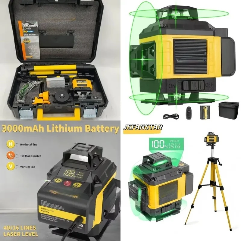 Self-leveling rotating level 16-line Spirit Cross 50 meters with tripod