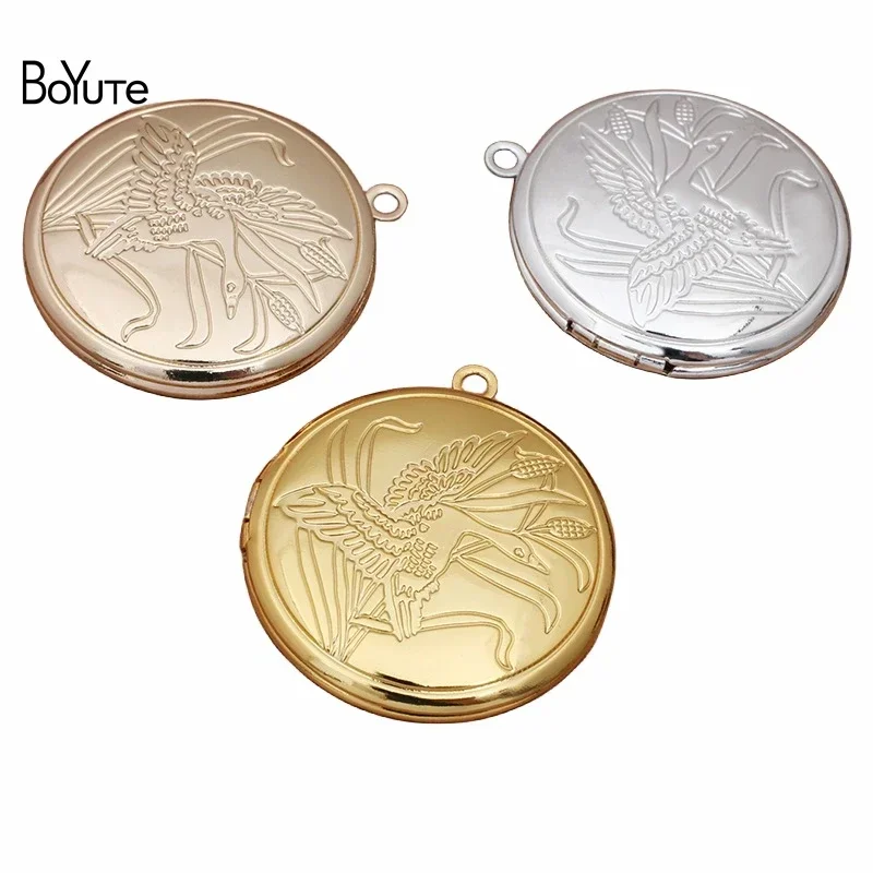 BoYuTe (10 Pieces/Lot) Round 32*6MM Metal Brass Swan Floating Locket Can Open Diy Memory Photo Locket Pendant