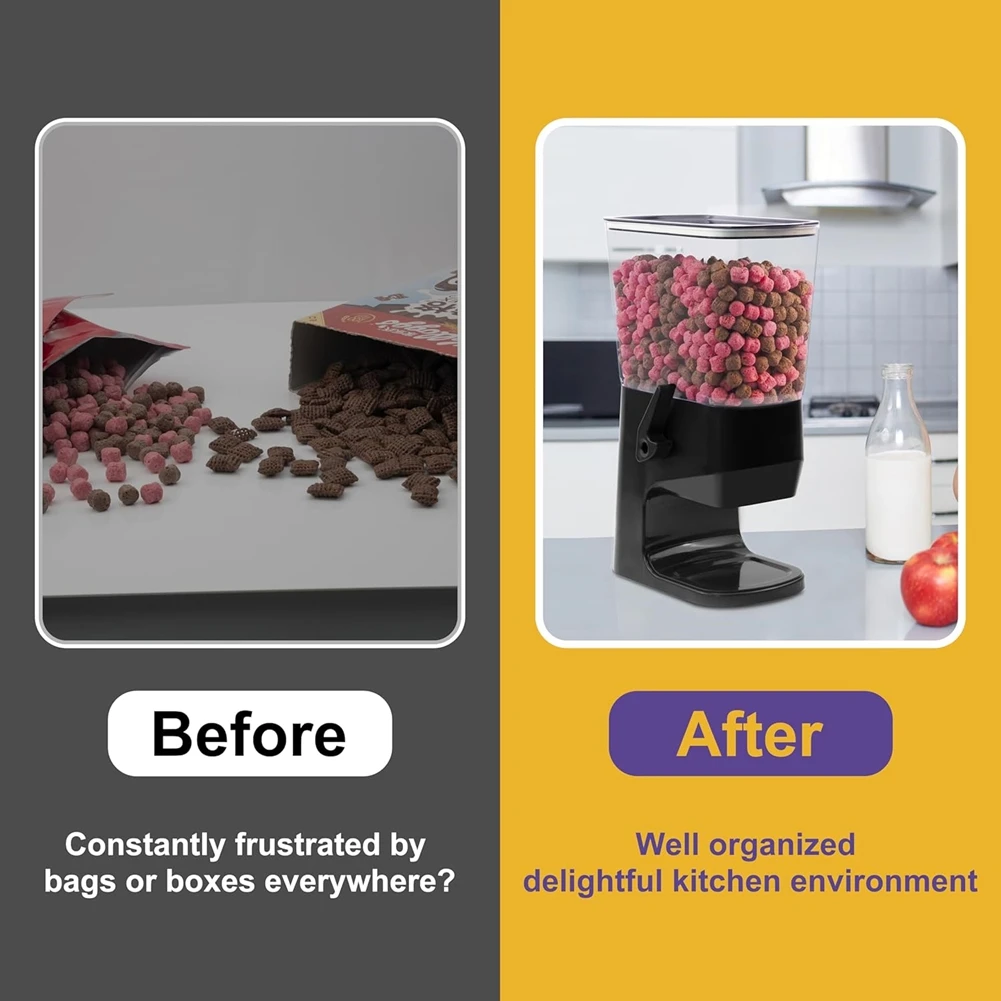 

RMWIN-Cereal Dispenser Countertop Black, 3.2L Dry Food Storage Container For Pantry, Single Unit Cereal Distributor