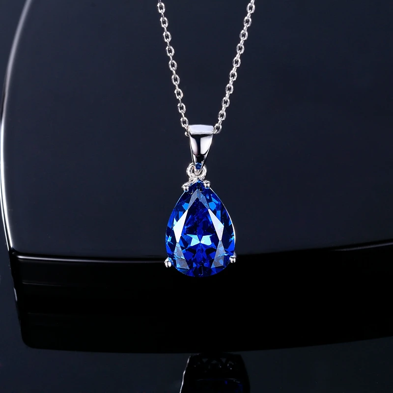 Nasiya Women\'s Fashion Necklaces Pendants Aquamarine Blue Sapphire Water Drop Gemstone Party Wedding Jewelry Gift