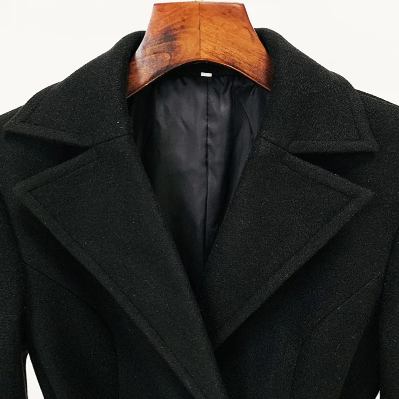 HKSH Herbst Winter Neue Frauen Langen Mantel drehen-unten Kragen Schärpen Taille Cinching Elegante Temperament Büro Dame Jacke HK11201