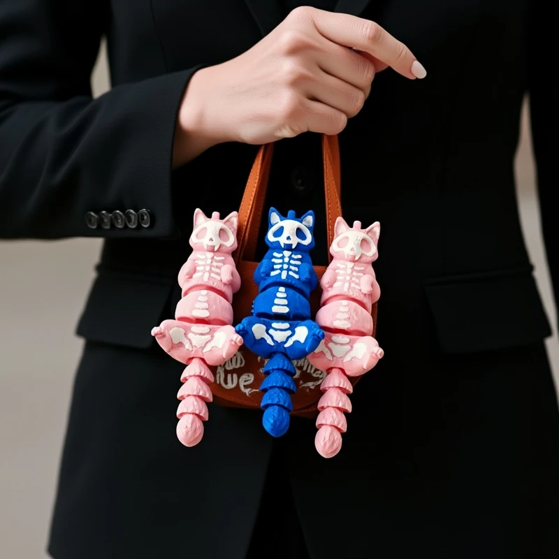 Personalized Skeleton Cat Print 3D Toy Keychain, Suitable For Backpack Car Charm, Amazing Christmas And Halloween Gift