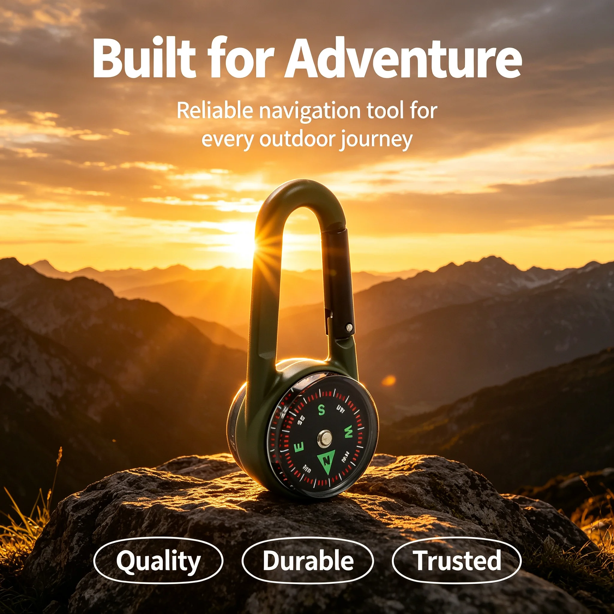 Zinc Alloy Carabiner Compass with Thermometer, Double-Sided, Waterproof Outdoor Hiking and Camping Navigation Tool, Outdoor Waterproof Carabiner Compass with Celsius and Fahrenheit Thermometer, Backpack Keychain Naviga view 6