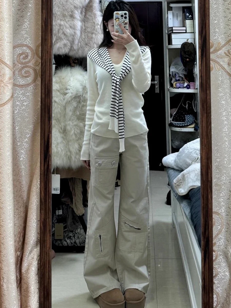 

Большие размеры, американские джинсы с колокольчиками, рабочая одежда, женские весенне-осенние свободные брюки с высокой талией, узкие прямые брюки длиной до пола