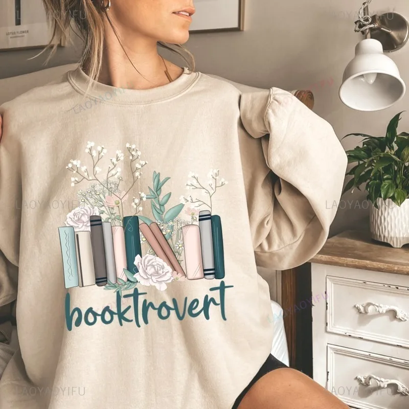

Booktroverts Sweatshirt Book Lover Sweatshirt Book Lovers Gifts Teacher Gift Librarian Hoodie Round-neck Jumper Roupas Feminina