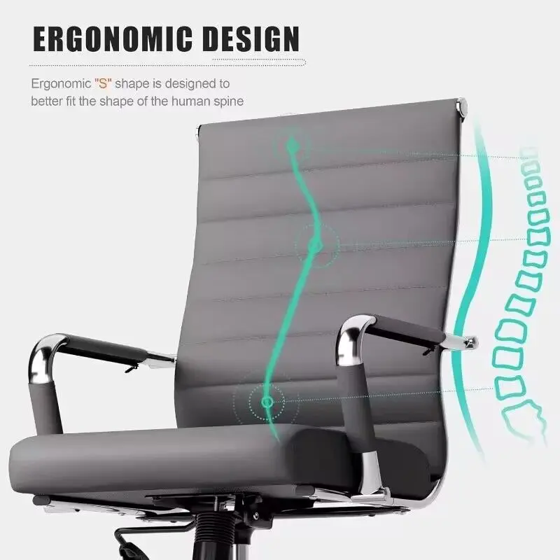 Ergonomic Leather Modern Conference Room Chairs, Executive Ribbed Height Adjustable