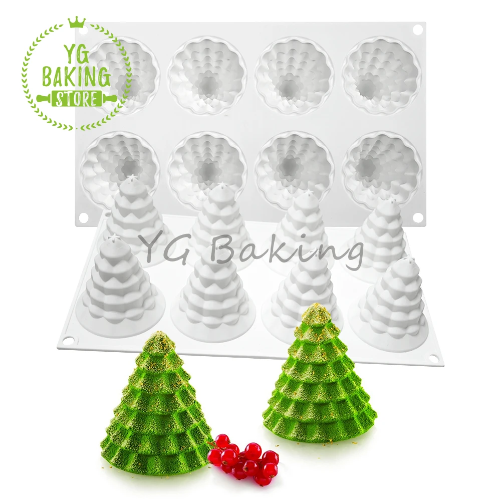 Dorica 8 Cavity 3D Christmas Tree Design Silicone Mousse Mould Pudding Chocolate Mold DIY Candle Model Cake Decor Tools Bakeware