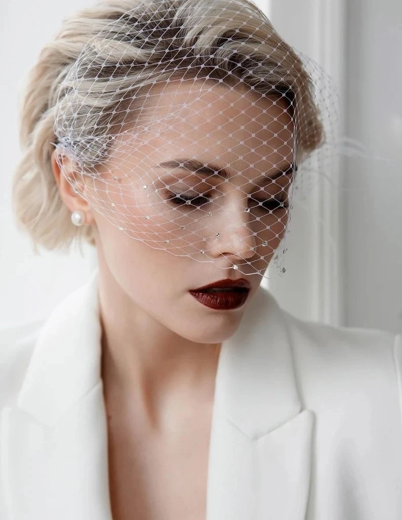 NZUK Bridal woalka welon na twarz ślub Blusher Veil wieczór panieński akcesoria imprezowe pierwsza komunia okładka twarz