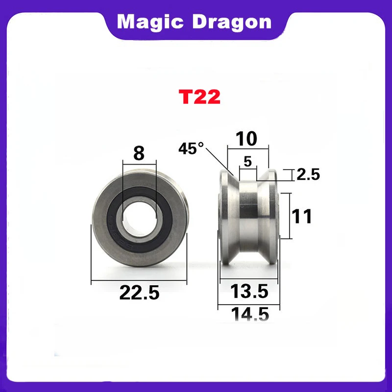 5PCS/Lot CNC T16.5 5mm TU22 8mm V/U Groove Pulley Bearings T22 U22 8*22.5*14.5*13.5 mm V Groove Roller Wheel Ball Bearing T-U-22