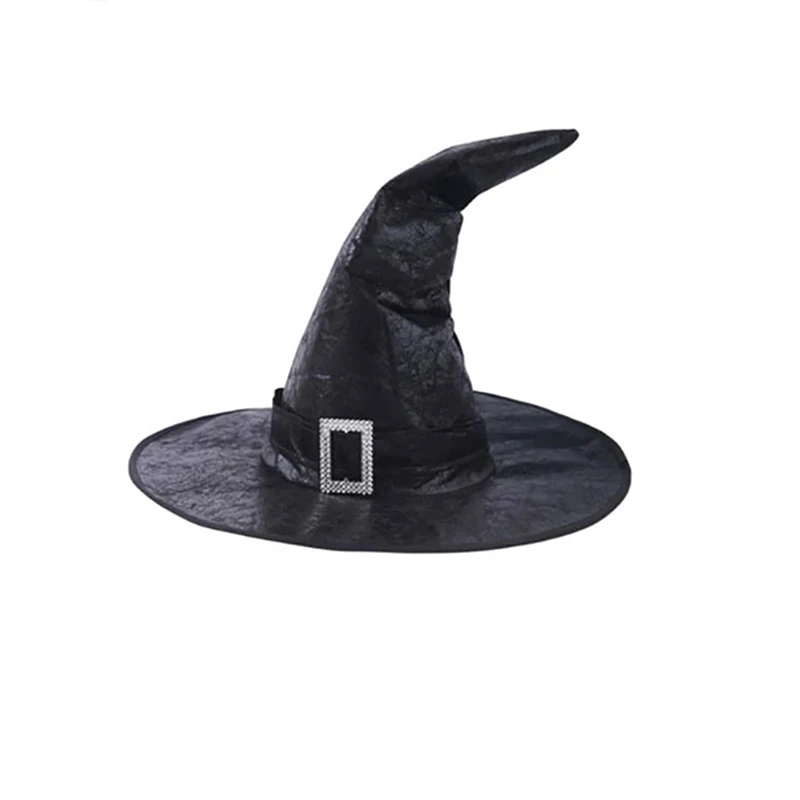 Carnival Witch Hats Black Folds Wizard Hat for Women Masquerade Party Cosplay Decoration Halloween Costume Accessory