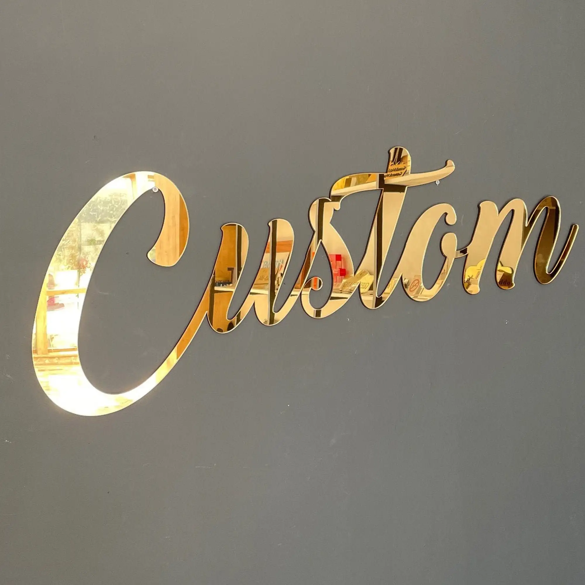 Custom Name Sign Decor Personalized Acrylic Mirror Gold Wood Wall Signs Baby Shower Nursery Decor Wedding Party Plaque Letters