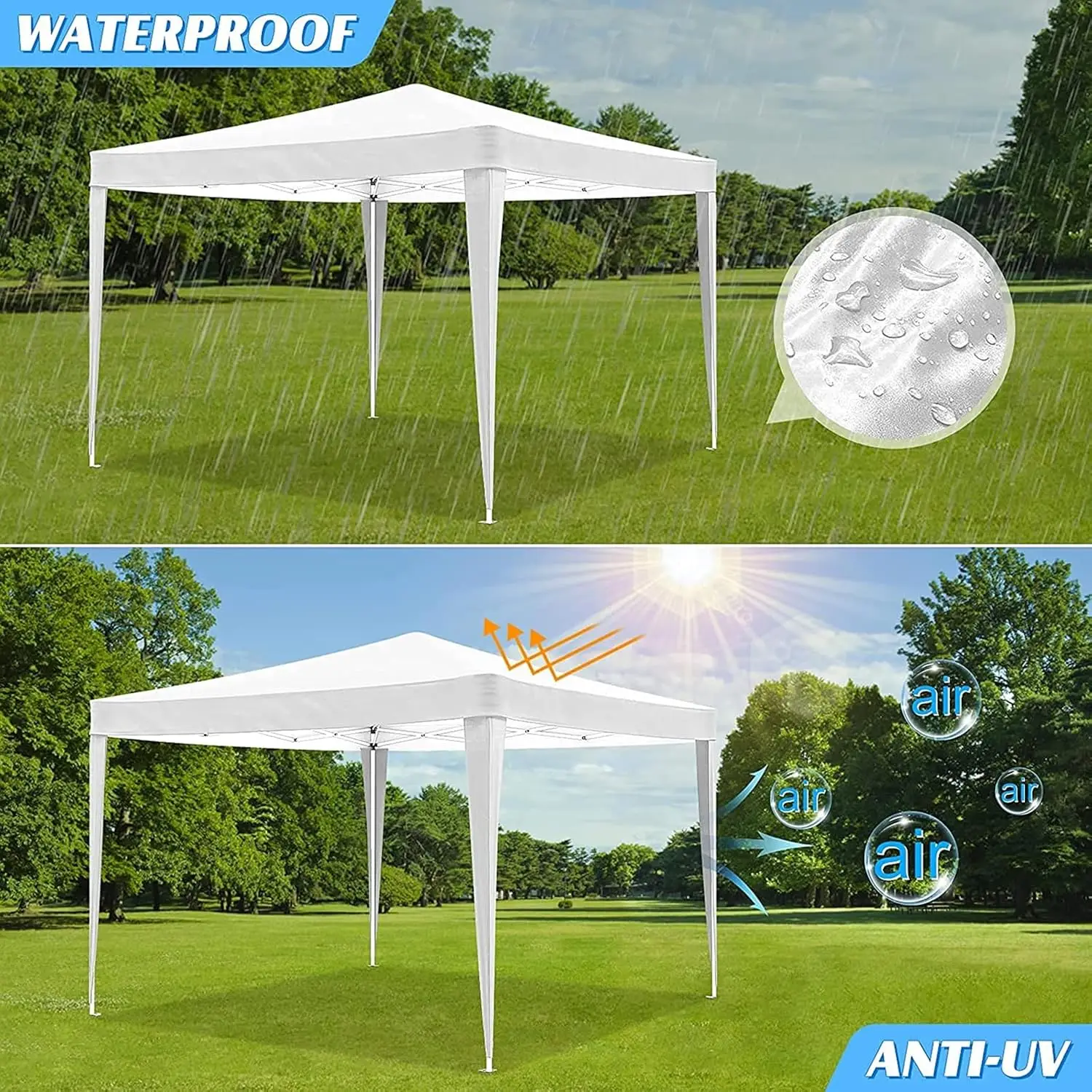 2x2 Outdoor Gazebo, Pop Up Canopy Tent for Wedding Garden, Portable Marquee Waterproof White