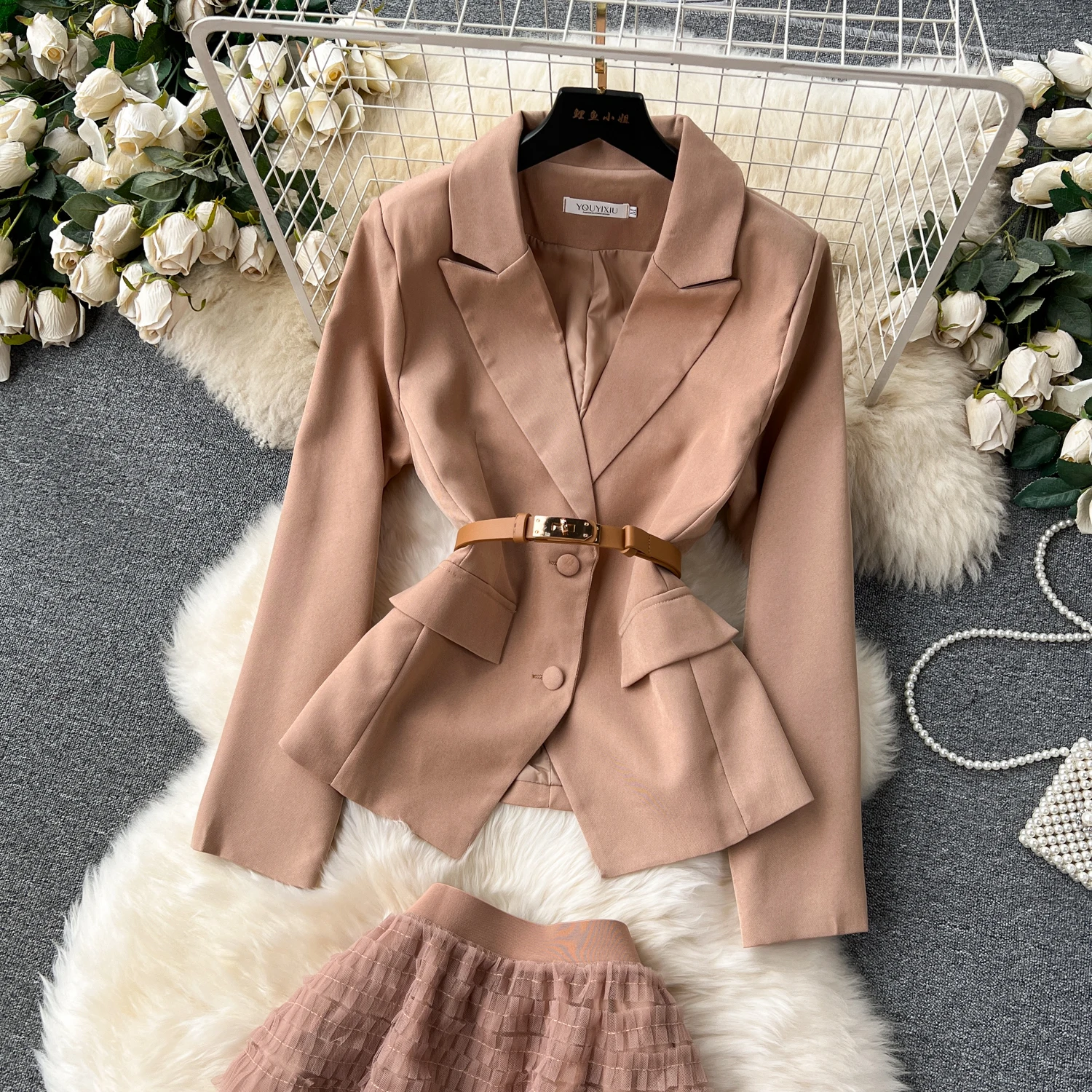 Commute Style Elegant Skirt Suits Fall Winter High-Grade Long Sleeve Jacket Mid-Length Tiered Skirt 2 Piece Sets Women Outifits