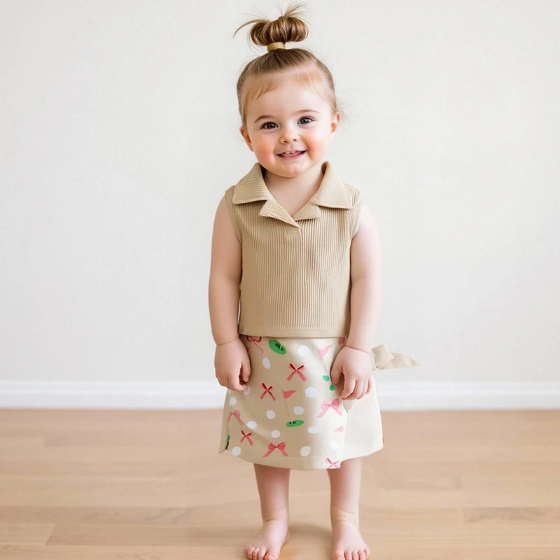 사랑스러운 여자 아기 여름 옷 세트, 귀여운 만화 프린트 탱크탑과 일치하는 스커트로 놀이 시간을 즐겁게 해보세요