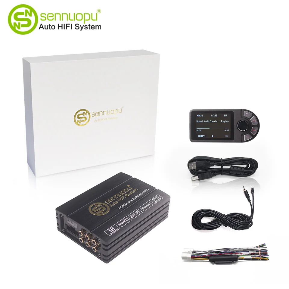 Sennuopu Auto-DSP-Prozessor, 4-Kanal-Verstärker, 6-Kanal-Digital-Soundprozessoren, Bluetooth-USB-Player mit LCD-Fernbedienung