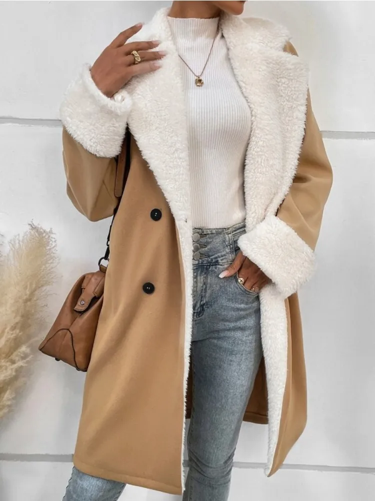 Jacket Thick Fleece Lined Coats Female Lamb Fur Padded Warm Denim Outwear Plus Size Fashion Lapel Loose Topcoats Autumn Winter