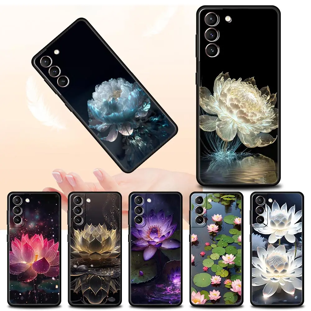 Luxury Lotus Flower Phone Case For Samsung Galaxy S24 S23 S22 Ultra S20 S21 FE 5G S10 S9 Plus S10E S8 S7 Edge Silicone Cover