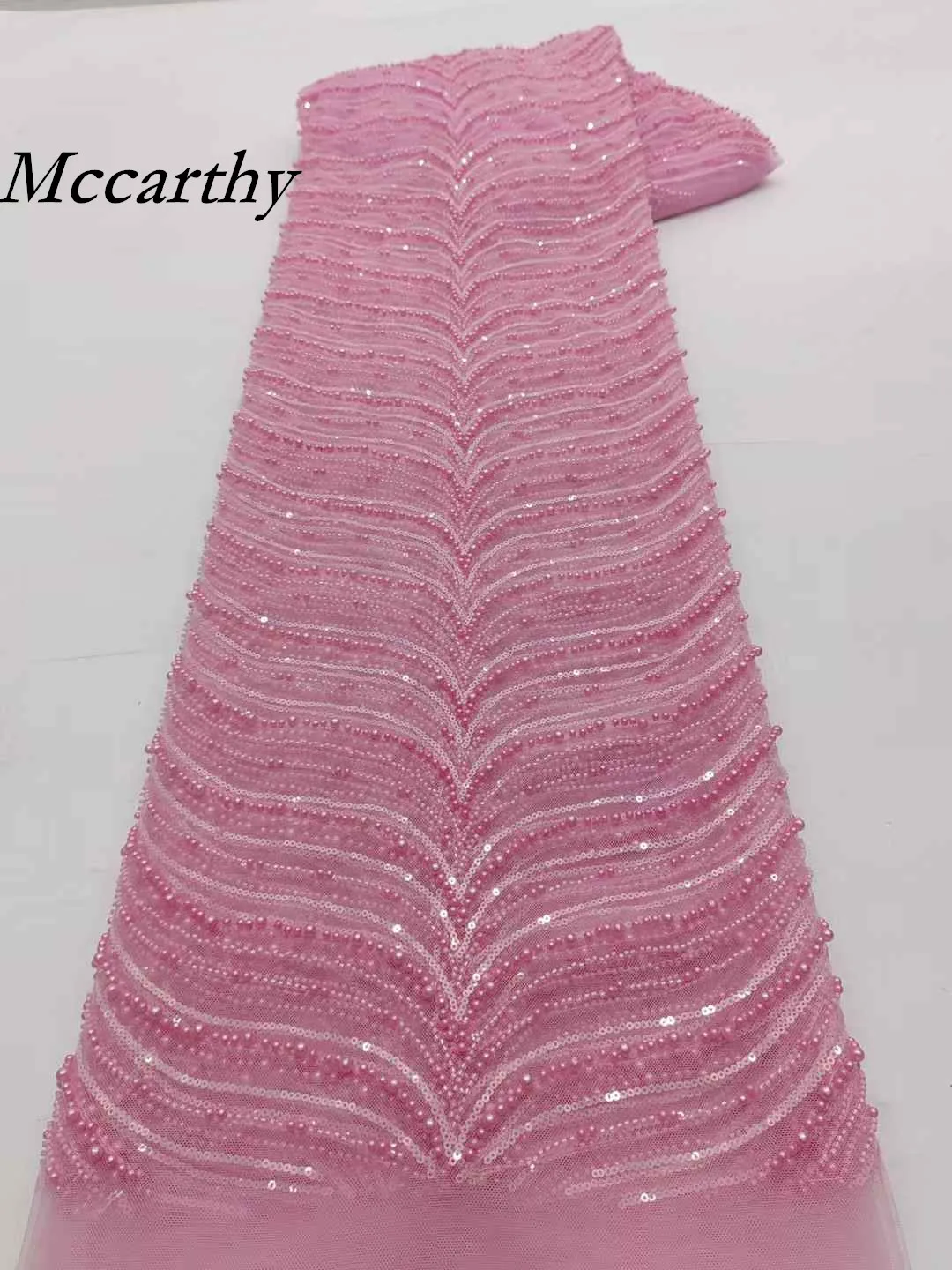 

Mccarthy African Lace Fabric 2025 High Quality Hamdmade Beads Bridal Lace Fabric Luxury Sequin Beaded Embroidery for Wedding