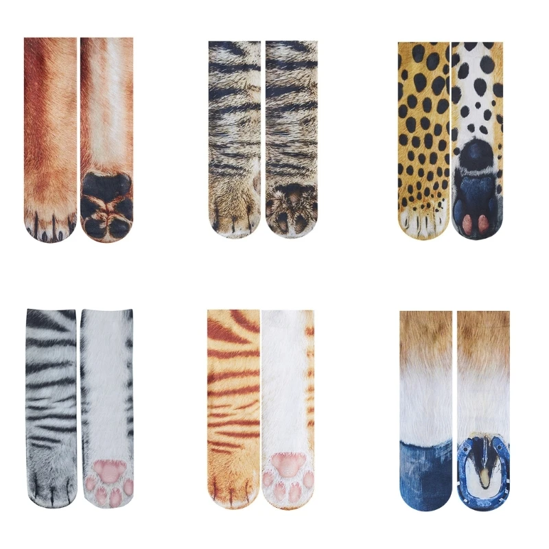 Adult Unisex Funny Animal Paws Socks Simulation for Cat Dog Leopard Claws 3D Printed Novelty Tube Dropship