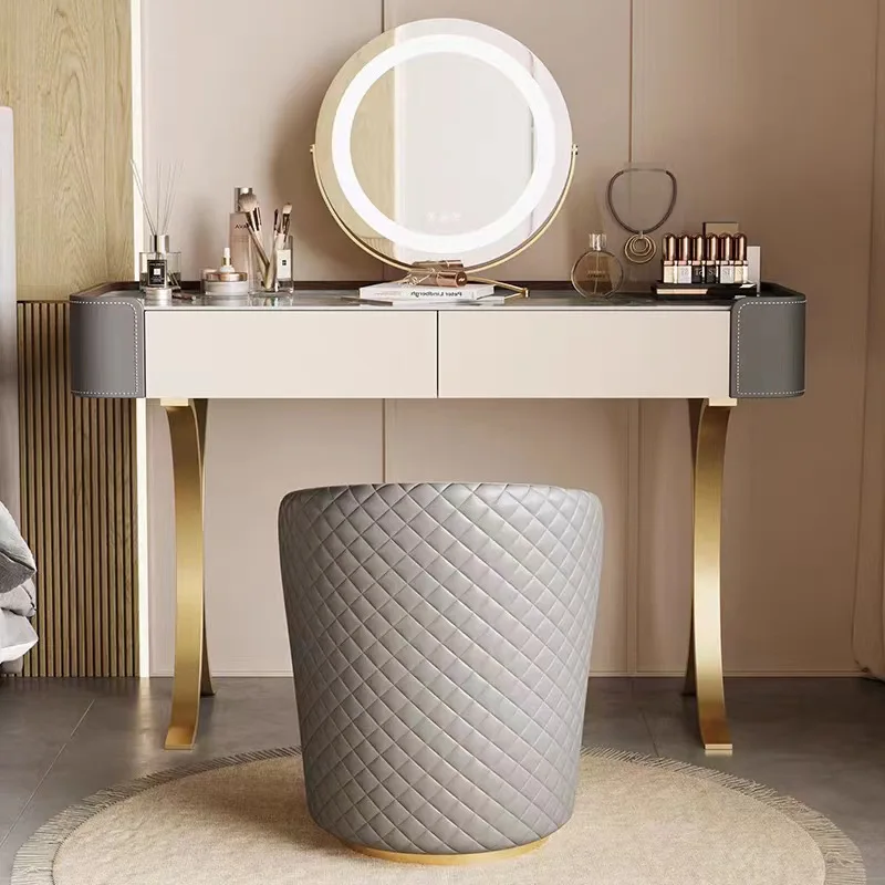 Light luxury minimalist dresser, high-end rock slab stainless steel cosmetic table