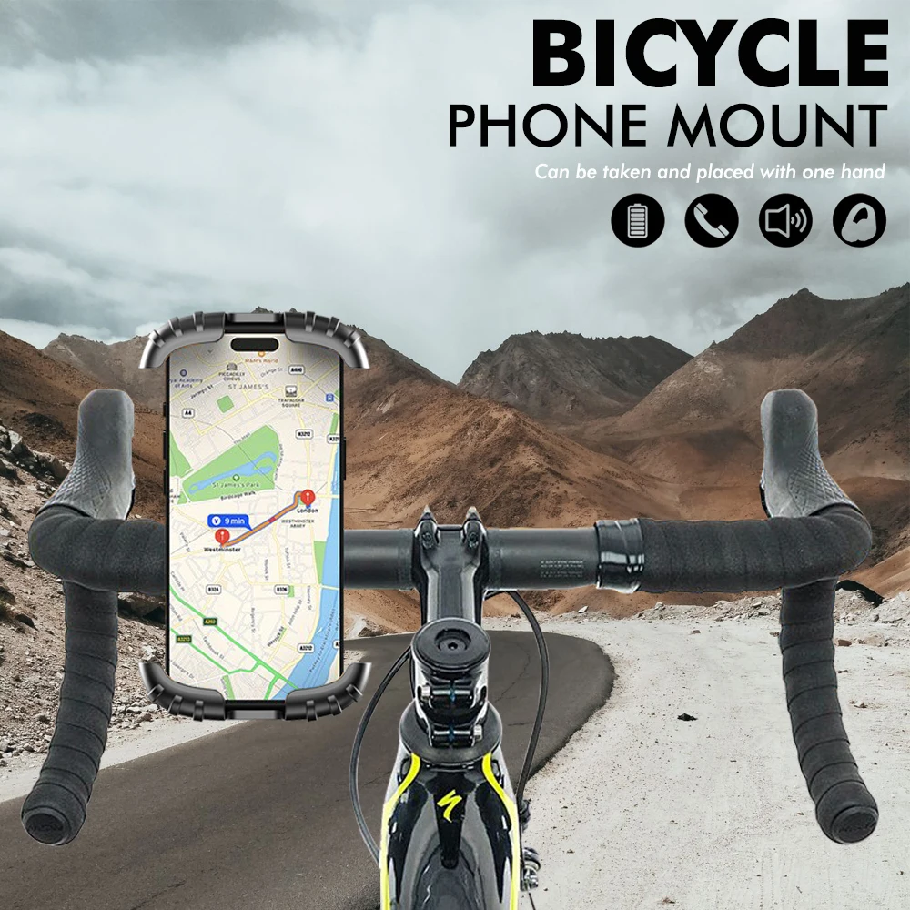 

Road Bicycle Phone Mount All-inclusive Shock Absorbing Sponge Safety Lock Buckle 360 Degree Rotation Fit for Different Bicycles