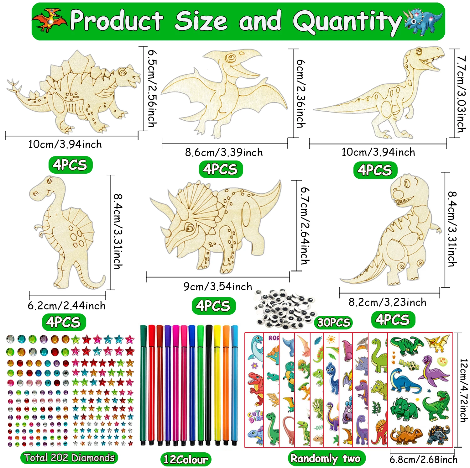 270 sets of dinosaur crafts, colored wooden crafts, unfinished crafts sets, birthday party crafts for DIY crafts, birthday gifts