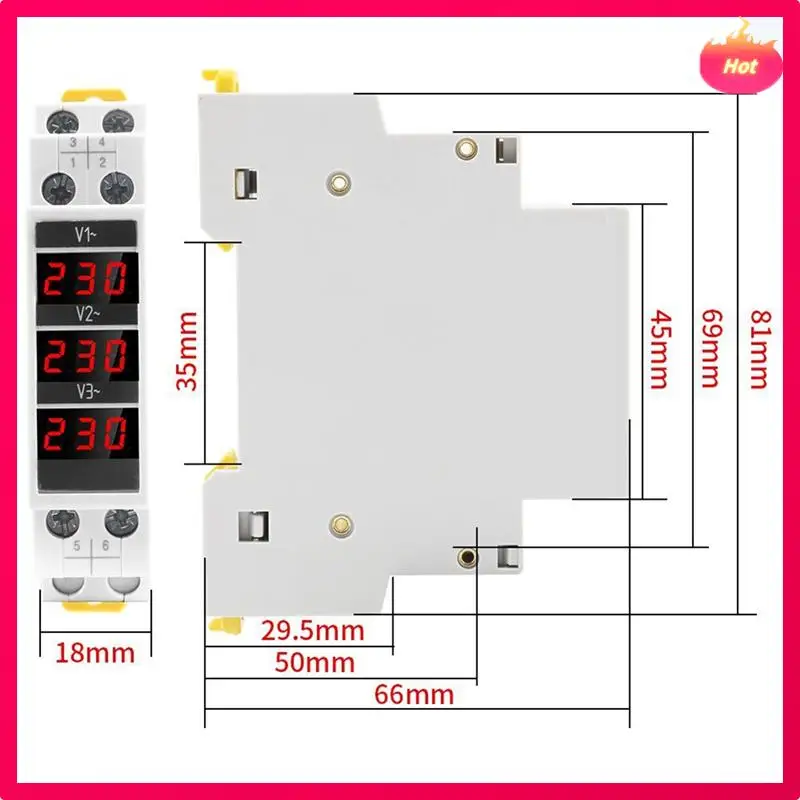 사용하기 쉬운 DIN 레일 전압 측정기 AC80-500V용 모듈형 LED 디지털 3상 전압계