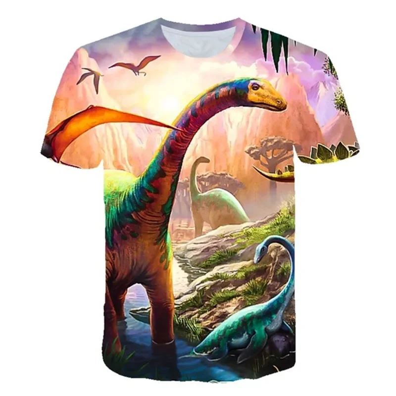 Kids Dinosaur Jurassic Park T-shirt For Boys Summer Children's Clothes Short-sleeved Breathable Cartoon Print Tops Dropshipping