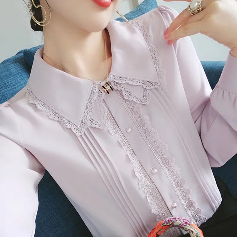 

Модная шифоновая рубашка с длинными рукавами, кружевная женская рубашка на осень и зиму 2025 года, женский новый стильный темпераментный солнцезащитный топ