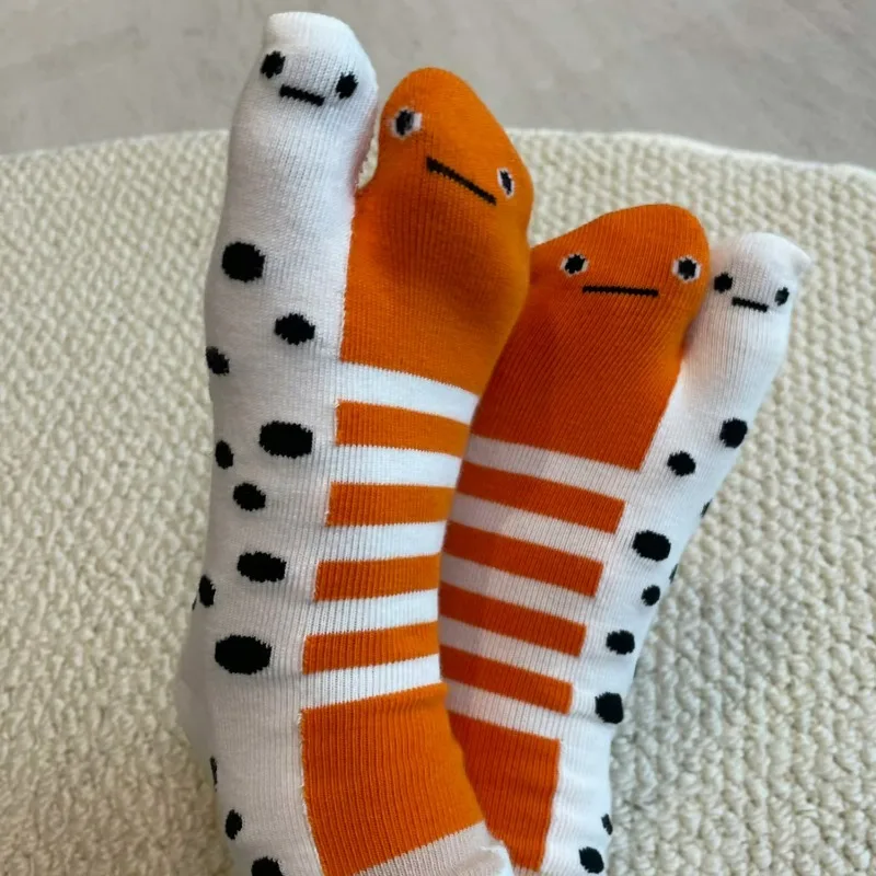 1/5Pairs Cute Split Toe Eel Pattern Socks for Women Men Cartoon Foot Cover Socks Funny Abstract Aquarium Mid-tube Stockings