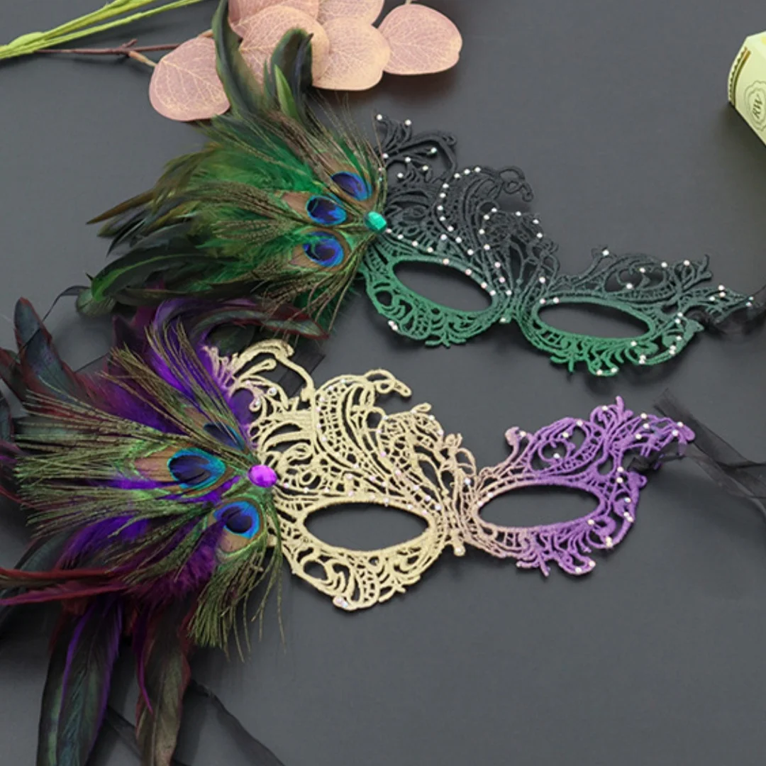 Farbverlauf Feder Gesichtsmaske mit Diamant Sexy Spitze Augenmaske Halloween Cosplay Party Diy Masken Maskerade Kopfbedeckung Requisiten