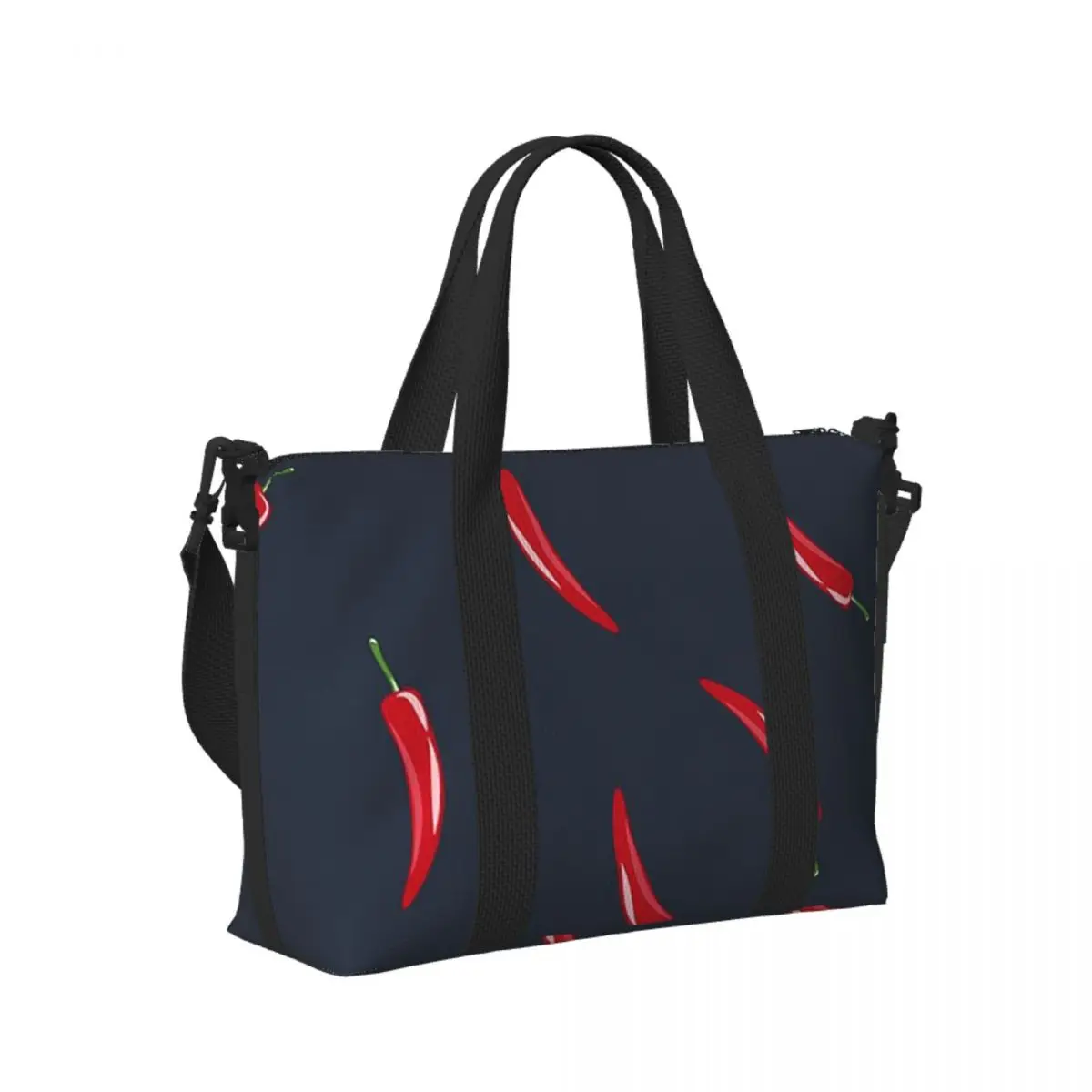 

Custom Chili Peppers - Dark Blue Beach Travel Bag Large Capacity Tote Bags for Gym Yoga Women Shopping Duffle Shoulder Bag