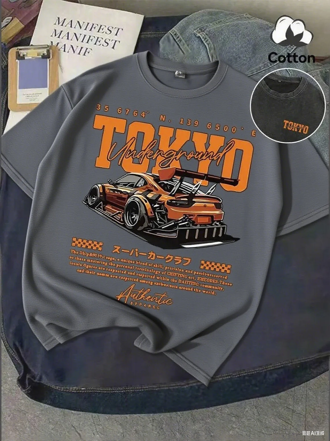 Pure Cotton Printed Short - Sleeve T - Shirt, Tokyo Racing Car Motif, High - Energy Aesthetic, Must - Have for Car Culture Fans