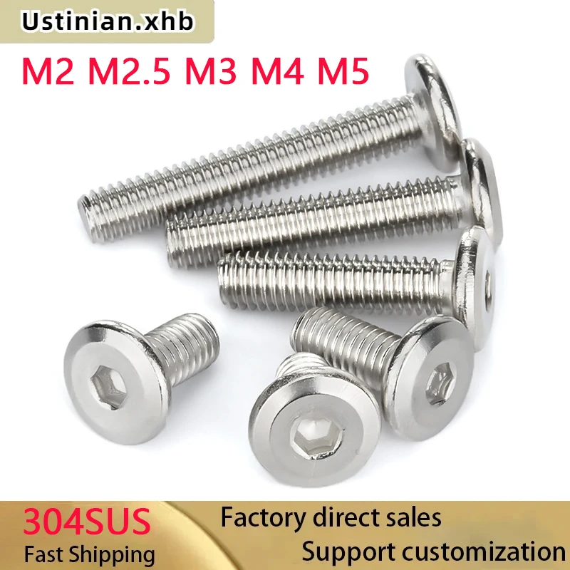 

304 Stainless Steel Chamfered Hexagon Beveled Flat Round Head Internal Hexagon Screws M2 M2.5 M3 M4 M5 Furniture Bolts