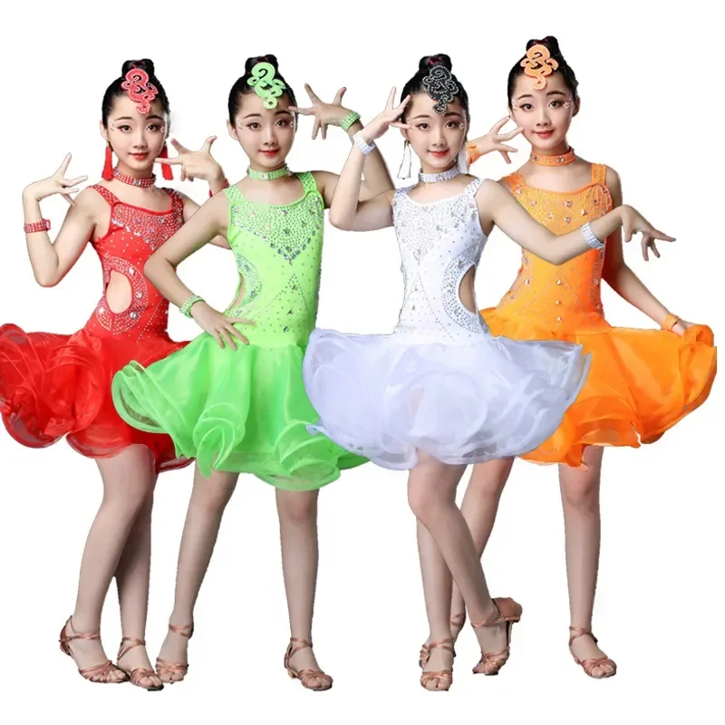 Roupas de Dança Latina para Meninas, Trajes Salsa Performance, Vestido De Patinação Artística, Roupas Rave, Vestido De Competição Infantil