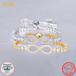 New 3mm Moissanite GRA Infinity Tennis Bracelet for Women S925 Sterling Silver Adjustable Bracelets Wedding Party Jewelry Gifts