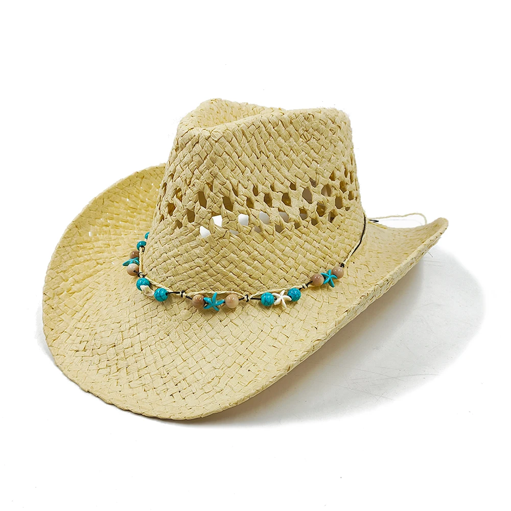 Summer Outdoor Men Women Hand-woven Western Cowboy Paper Straw Hats Wide Brim Breathable Beach Multicolor Cap 2024 New