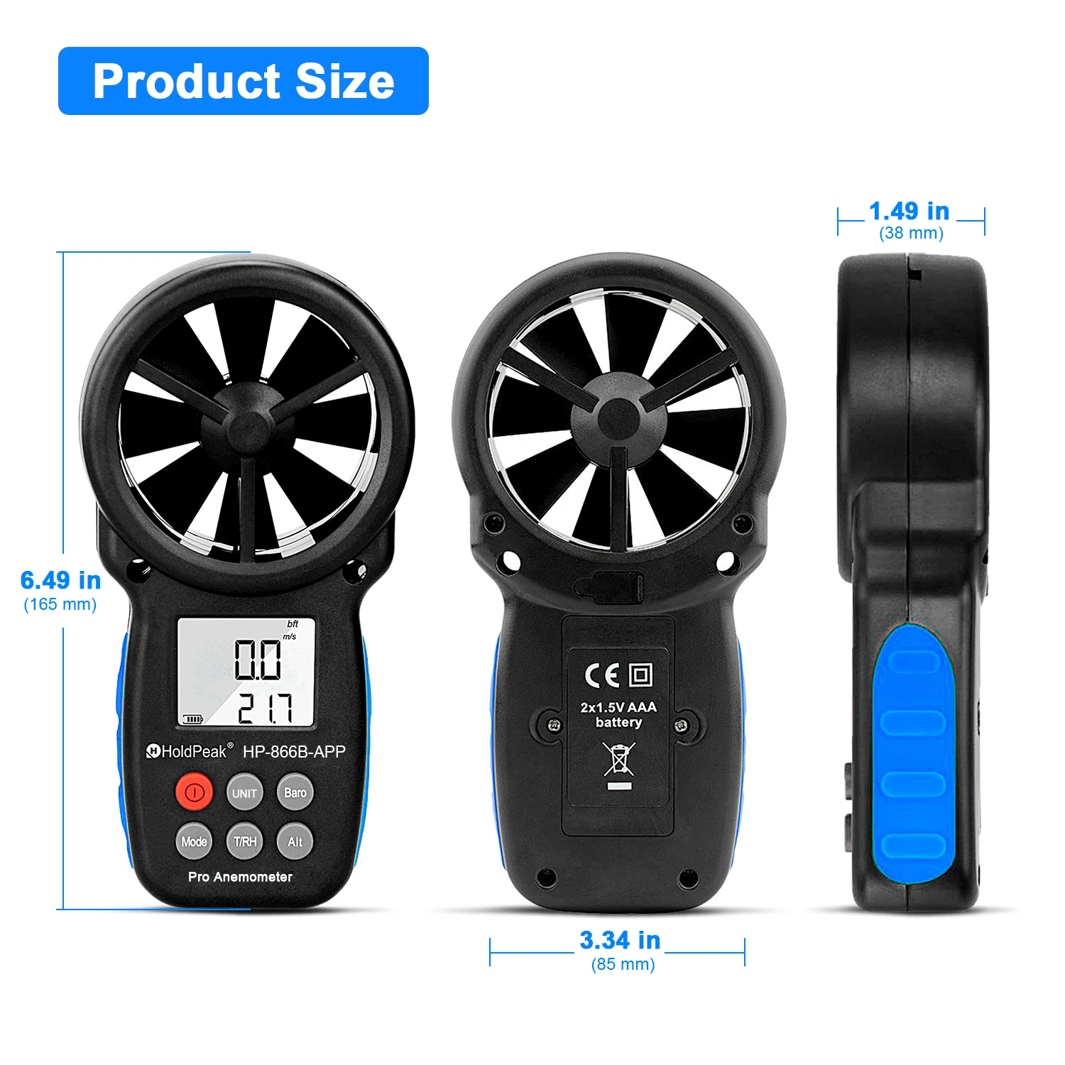 Imagem -03 - Holdpeak-anemômetro Portátil Bluetooth Digital Velocidade do Vento Fluxo de ar e Temperatura Medidor Hvac Outdoor Vela 866b-app