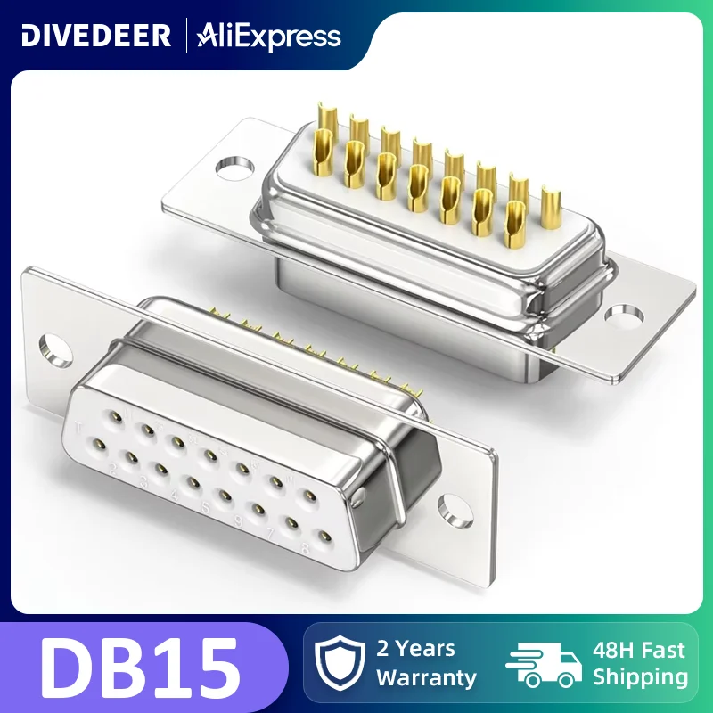 Разъемы DIVEDEER DB15 (папа и мама), 2-рядные, 15-контактные, для последовательных и параллельных портов, с металлическим корпусом