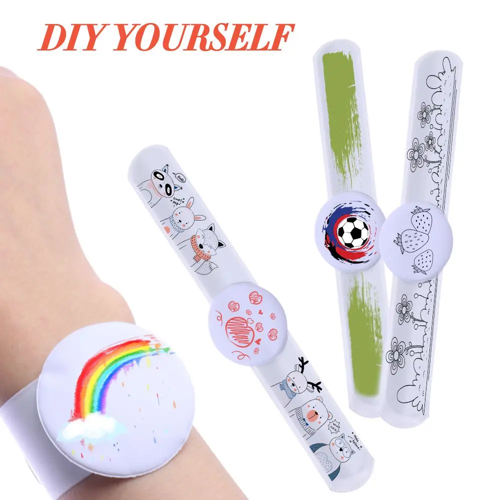 10pcs Classroom Prizes DIY Craft Painting Handmade Valentine’s Day Waterproof Reusable Writable Wristbands Blank Slap Bracelets