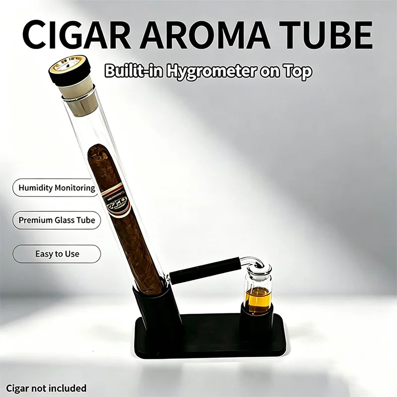 Cigar humidor，Cigar Aroma Tube，Glass Cigar Flavor Enhancer Tube with Hygrometer，Cigar Humidification & Maintenance Set