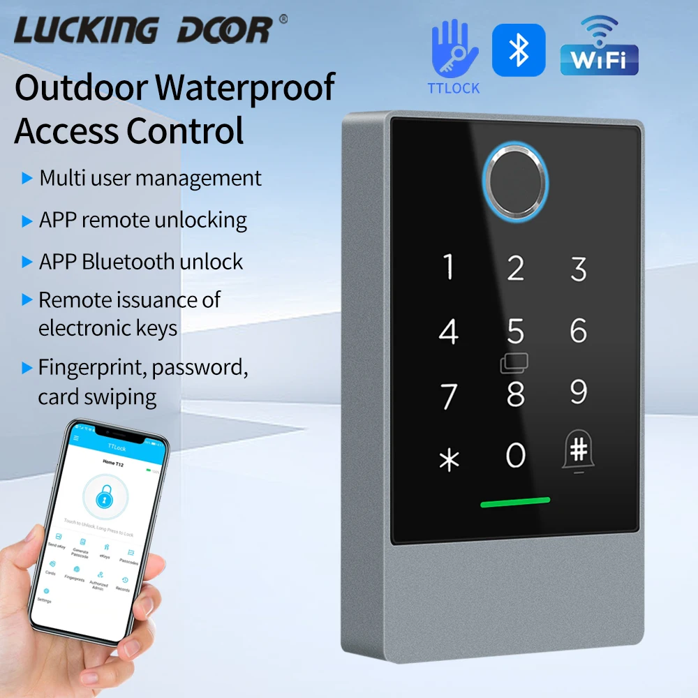 

TTLOCK WiFi Digital Keypad Fingerprint Access Control RFID IC Card Reader 13.56Mhz NFC Keypad Door Lock Opener App Remote Unlock