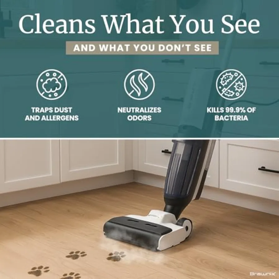 3-in-1 Steam Wet Dry Vacuum for Hard Floors with Digital Display Automatically Cleans Debris Deep Scrubs Surfaces and Sanitizes